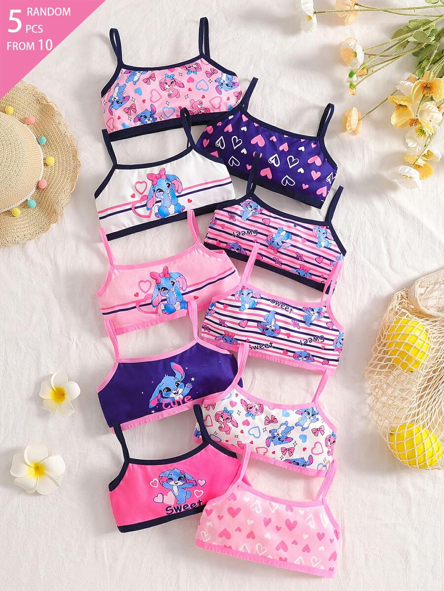 5pcs Random Blind Box Girls Toddler Underwear, Cute Pink & Blue Rabbit Print Combination Series With Bows, Hearts And Other Cute Elements, Pink, Royal Blue, White Color Combination, Contrast Color Ribbon Sweet And Cute, Soft And Smooth Texture, Made Of Knitted Fabric, High Elasticity Underwear Set, Suitable For All Seasons - Multicolor - View 1