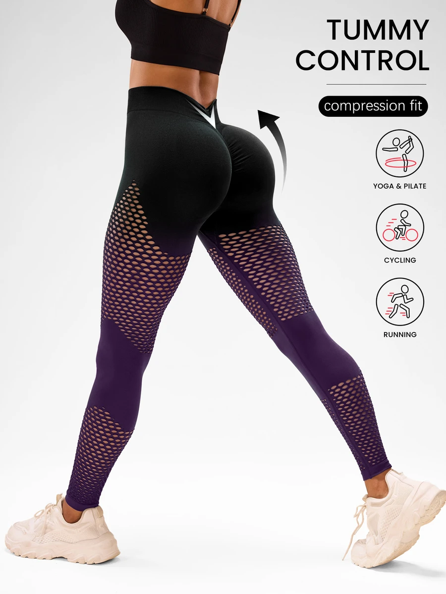 SHEIN Core Rhythm Women's Tie-Dye Mesh Yoga Leggings - Multicolor - View 1