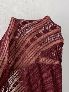 Elaquor 大尺碼優雅性感蕾絲長袖晚禮服 秋季 - 酒紅色 - 查看 3