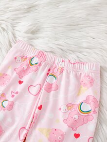 SHEIN X Care Bears GraphicGems 女童卡通圖案長袖上衣與長褲休閒日常居家睡衣套裝 - 粉色 - 查看 5