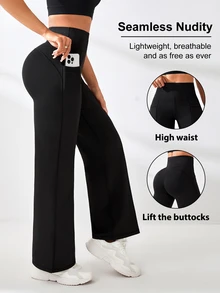 Easithlete Easithlete Women's Solid Color High Waist Pocket Athletic Pants - Black - View 7