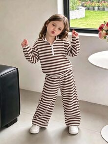 SHEIN 2件組少女針織衛衣 單面刷毛半拉鍊上衣 休閒經典百搭淺灰色 2件套 - 彩色 - 查看 1