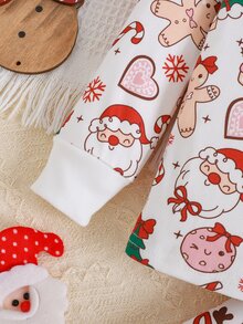 SHEIN Young Girl Casual Comfortable Cute Christmas Style Printed Pattern Fitted Pajama Set - Multicolor - View 7