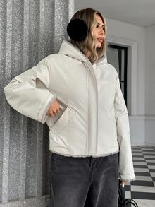 Pariaura Minimalist Reversible Hooded Zip-Front Loose Casual Padded Coat, Relaxed Fit, Flattering, Versatile - Beige - View 4