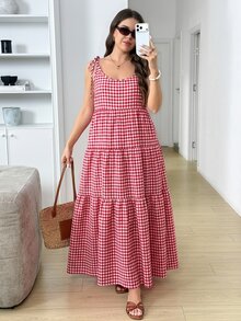 Easowa Curve Plus Size Dresses - Red and White - View 8