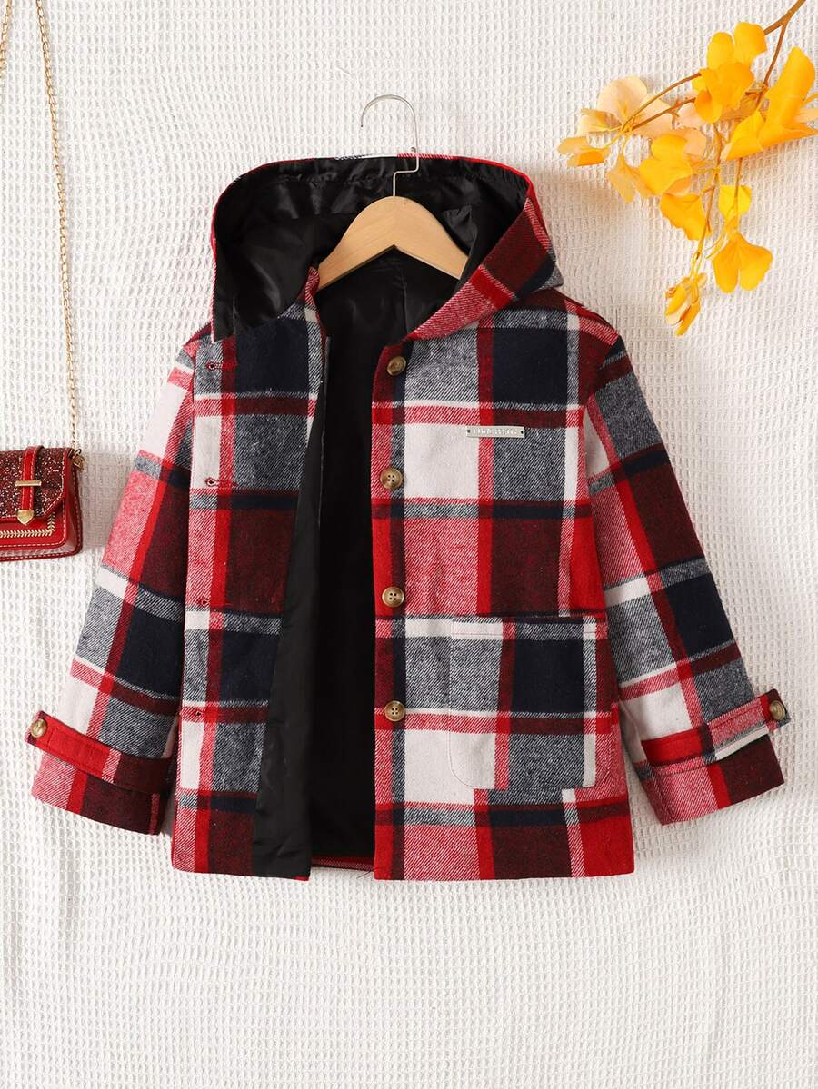 SHEIN 青少年女孩秋冬款加厚格紋簡約舒適夾克外套 - 彩色 - 查看 1