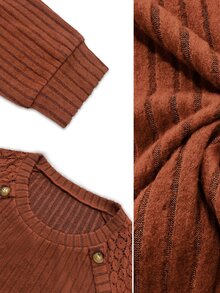 SHEIN LUNE CURVE Women's Round Neck Lace Patchwork Long Sleeve Sweatshirt, Casual Outing Top, Autumn/Winter Fall - Redwood - View 7