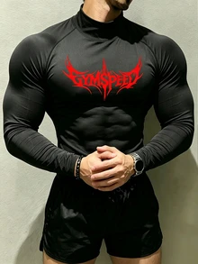 GymBeat Men's Letter Print Raglan Long Sleeve Sports T-Shirt - Black - View 3