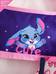 5pcs Random Blind Box Girls Toddler Underwear, Cute Pink & Blue Rabbit Print Combination Series With Bows, Hearts And Other Cute Elements, Pink, Royal Blue, White Color Combination, Contrast Color Ribbon Sweet And Cute, Soft And Smooth Texture, Made Of Knitted Fabric, High Elasticity Underwear Set, Suitable For All Seasons - Multicolor - View 3