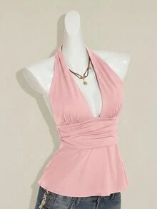 SHEIN ICON 萬聖節女款掛脖露背黑色娃娃裝背心 - 粉色 - 查看 9