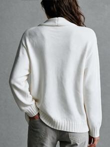 Omancia Elegant Oversized Cable Knit Long Sleeve Cardigan For Women - White - View 2