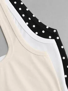 Sweetra Sommerliche französische Mode Punkt & Weiß, blassgelbes rückenfreies tailliertes sexy lässiges vielseitiges Damen-Neckholder-Tank Top 3 Stücke Set - Verschiedenfarbig - Übersicht 7