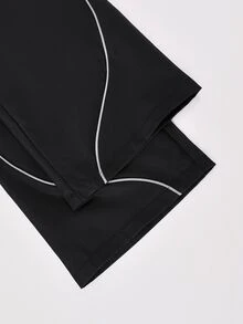 SHEIN 3件組 青少年女孩海軍藍返校反光條紋飾邊連帽拉鍊外套、背心與寬鬆套裝 - 黑色 - 查看 5