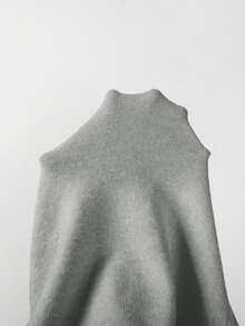 SHEIN Early Autumn Mock Neck Cross Wrap Sweater Women Slim Waist Long Sleeve Knit Pullover - Grey - View 6