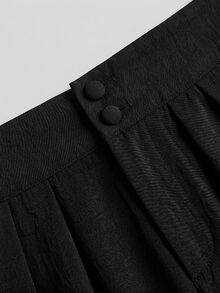 SHEIN PETITE CURVE Plus Size Women's Solid Color Pleated Wide Leg Loose Casual Long Pants - Multicolor - View 3