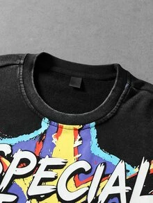 ROMWE MEN Men's Visual Style Skull Abstract Print Streetwear Long Sleeve T-Shirt - Black - View 6