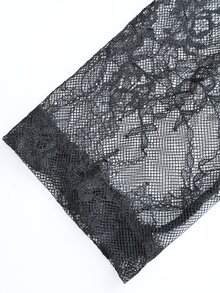 SHEIN Women's Lace Patchwork Bud Hem Design Velvet Dress, Suitable For Dating, Party, Business Wear - Black - View 8