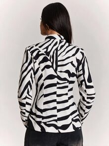 SHEIN BAE Women's Zebra Print Frog Button Design Casual Regular Fit Jacket - Black and White - View 2