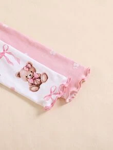 女嬰可愛貓咪圖案荷葉邊圓領長袖褲裝 柔軟舒適親膚家居睡衣套裝 4件組 - 彩色 - 查看 5