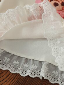女嬰 2件套甜美可愛波點熊心形仿刺繡印花長袖保暖內裡圓領荷葉邊下擺運動衫與內搭褲，柔軟面料，適合外出，秋冬款 - 彩色 - 查看 5