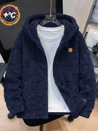 SHEIN Kids Tween Boy Hooded Casual Sports Fleece Zip-Up Jacket, Suitable For Commuting, School, Daily Casual, Vacation, Travel, Sports, Autumn/Winter