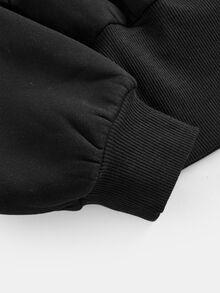 Girlism 青少年女孩秋冬新款針織黑色小Logo刺繡連帽收腰長袖運動衫，返校季休閒時尚百搭 - 黑色 - 查看 4