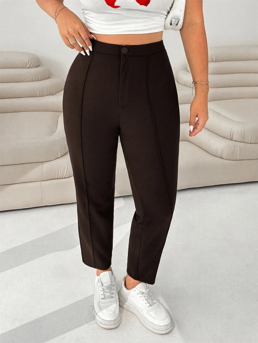 SHEIN EZwear 巧克力棕大尺碼針織短款緊身褲 - 巧克力棕 - 查看 1
