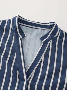 Balvessa Women's Striped V-Neck Long Sleeve Casual Commute Shirt - Blue - View 4