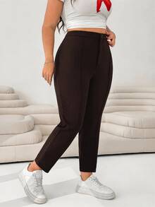 SHEIN EZwear 巧克力棕大尺碼針織短款緊身褲 - 巧克力棕 - 查看 3