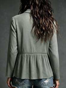 Trelyra Women's Fashion Casual Button Lace Patchwork Daily Shirt - Dark Grey - View 2
