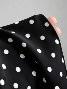 Sweetra New Summer French Fashion Polka Dot Elegant Commute Office Wear Versatile Ruffle Hem Ribbon Apricot Blouse - Black - View 3