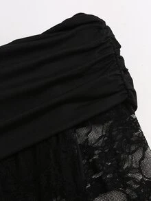 Sweetra Y2K Sexy Off-Shoulder Lace Patchwork Pleated Elegant Party Commute Versatile Dress - Black - View 3