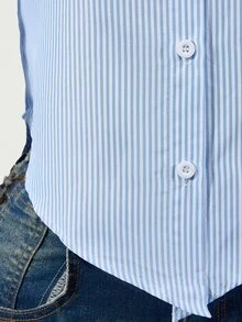Mistrie Women's Striped Letter Print Long Sleeve Slim Fit Shirt - Blue and White - View 9