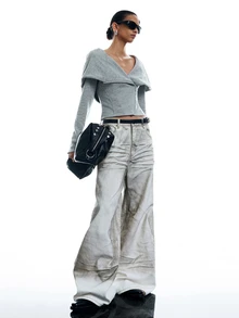 LYSMO Women's Street Style Sexy Zipper Cropped Sweatshirt - Light Grey - View 6