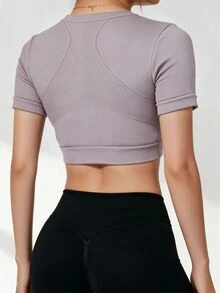 Easithlete Easithlete 女款純色落肩短袖短版運動T恤 - 藕粉色 - 查看 2