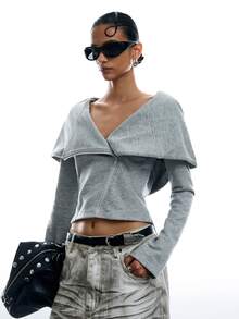 LYSMO Women's Street Style Sexy Zipper Cropped Sweatshirt - Light Grey - View 7