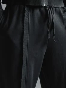Musero Oversized Open Cuff Joggers With Rib Insert Elasticated Waistband Side Pockets Co Ord Trousers Only Autum Winter Essentials - Black - View 5