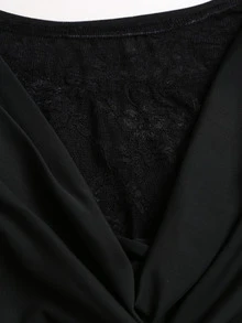 Sweetra Women's Black Casual Minimalist Commute Versatile Cowl Neck 2 In 1 Lace Patchwork Long Sleeve Top - Black - View 3