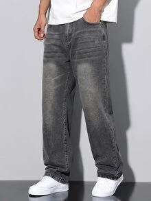 QuarKem Men's Washed Grey Denim Jeans Slim Fit Long Pants - Grey - View 1