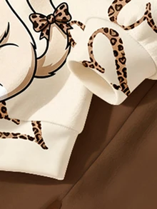 Fall Outfits Baby Girl Cartoon Leopard Print Bow White Cat & Bear Hollow Heart Pattern Round Neck Sweatshirt & Leggings Set Autumn Winter 2026 - Multicolor - View 6