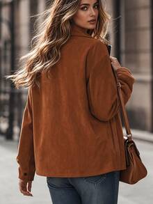 Balvessa Women's Solid Color Zipper Casual Versatile Daily Travel Long Sleeve Jacket - Brown - View 2