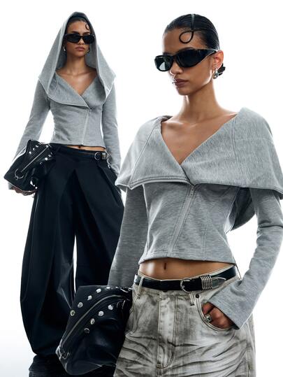 LYSMO Sweat-shirt court sexy à fermeture éclair style urbain pour femmes