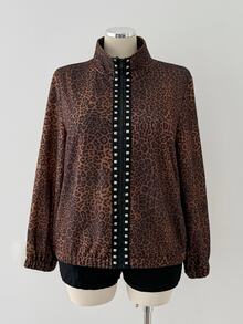 Sunspun Plus Size Zip-Up Casual Loose Jacket, Comfortable Subculture Visual Style Studded Jacket - Multicolor - View 5
