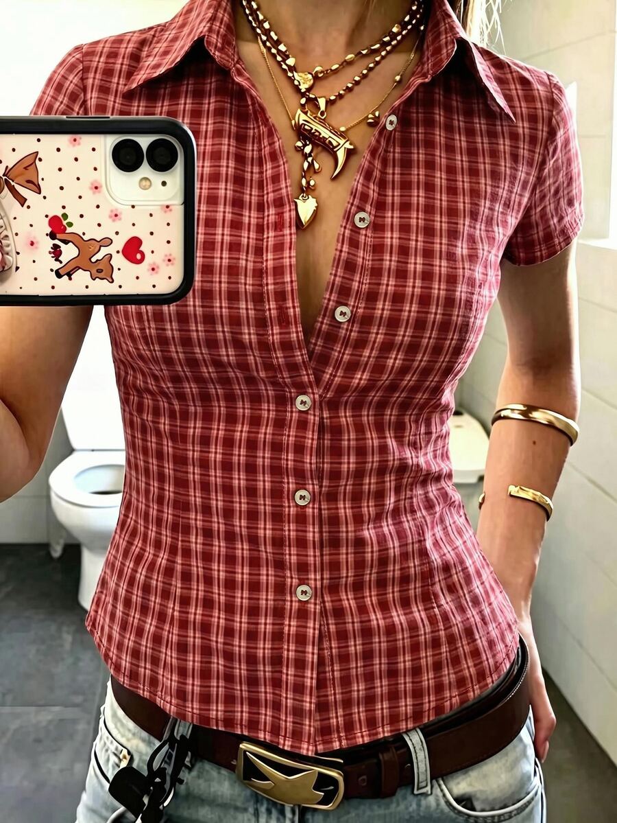 IslaSuriya 女款格紋休閒百搭日常穿著襯衫 - 彩色 - 查看 1