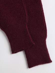 FavEase Women's Vintage Elegant Button Waist Long Sleeve Sweater - Burgundy - View 5