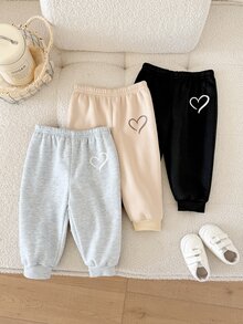 SHEIN 女嬰秋冬可愛 3 件組愛心圖案長褲 - 淺灰色 - 查看 3