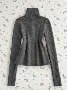 Elamini Women's Cable Knit Long Sleeve Single-Breasted Casual Cardigan - Grey - View 2
