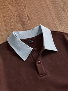 SWAVVY Men's Knitted Fashion Casual Loose Long Sleeve Half-Zip Sweatshirt - Coffee Brown - View 3