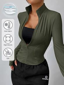 SHEIN EZwear 女款黑色針織防紫外線外套，適合秋冬穿著 - 軍綠色 - 查看 1