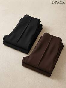 Anewsta Women's Autumn/Winter Solid Color Premium V-Shape High Waist Fashion Pocket Flared Long Pants - Multicolor - View 4